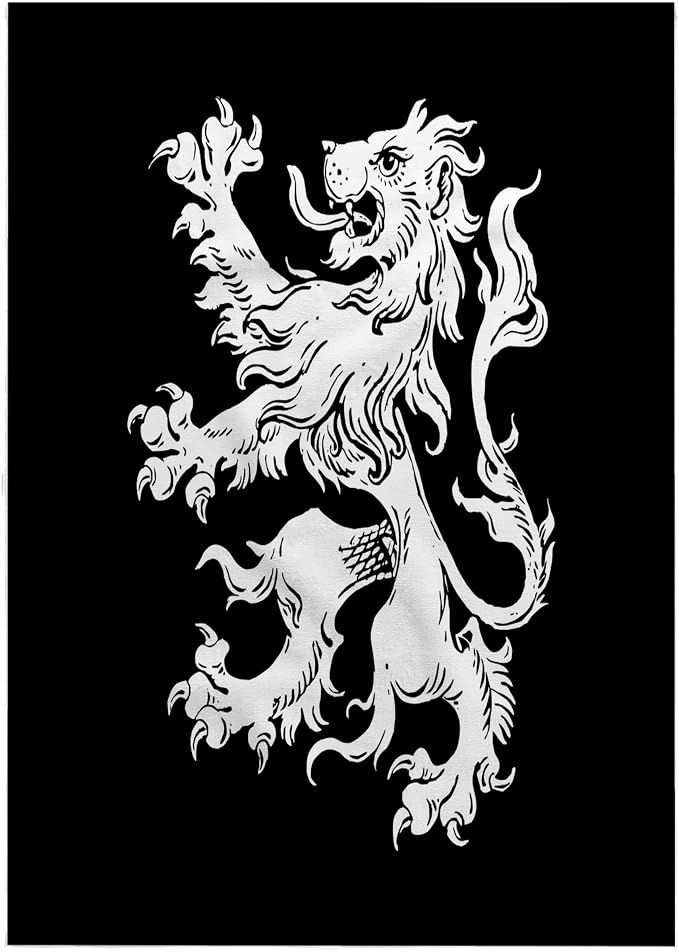 3dRose Cool Vintage Heraldic Royal Lion in White on Black 22x30 Bath Hand Pool Towel