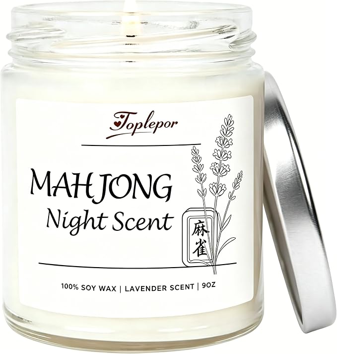 Lavender Candle - Soy Wax Stress Relief & Meditation, 45hr Soot-Free Burn Mahjong Night Scent Candle, 9oz