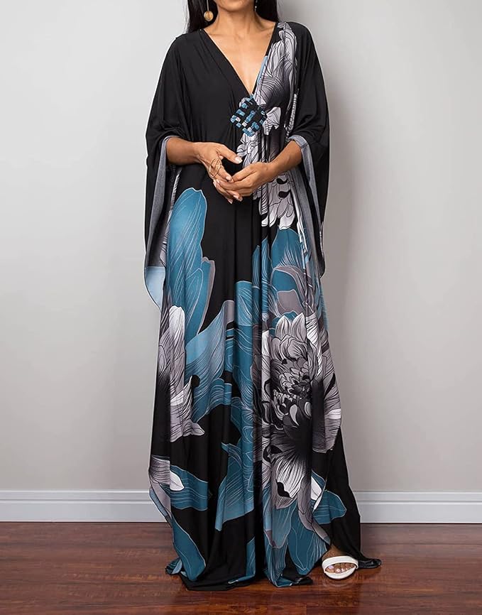Venasha Womens Caftan Floral Print Kaftan Dress Short Sleeve Swimsuit Cover up Loungewear for Summer