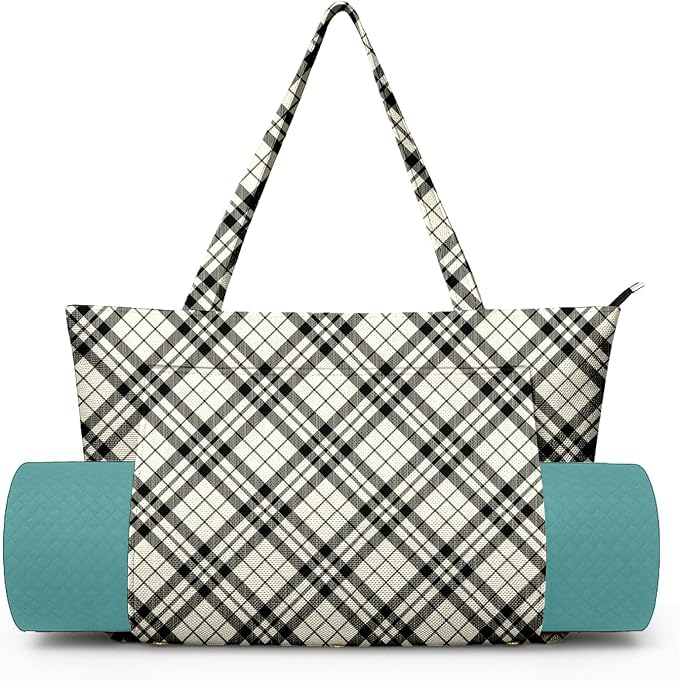Yoga Bag for Women, Large Canvas Yoga Mat Tote Bag with Yoga Mat Carrier - Large Mat Pocket Fitness Tote for Pilates, Gym, Travel, Office & Beach