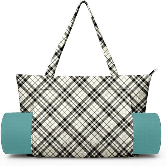 Yoga Bag for Women, Large Canvas Yoga Mat Tote Bag with Yoga Mat Carrier - Large Mat Pocket Fitness Tote for Pilates, Gym, Travel, Office & Beach