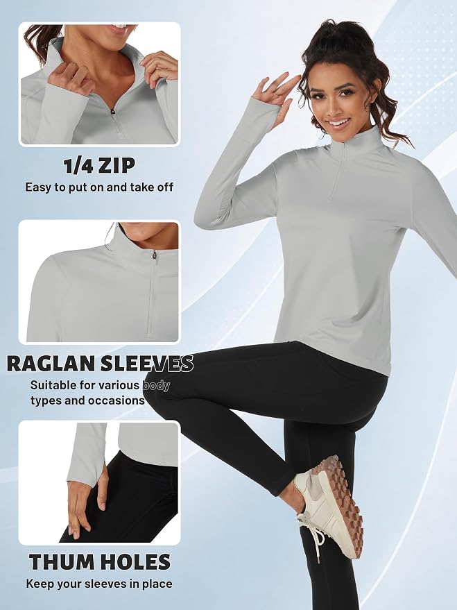 TACVASEN Women's Quarter Zip Sweatshirt Fleece Long Sleeve Workout Pullover | Lightweight Breathable Thermal Fabric,Mock Neck Design,Athletic Tops,Ideal for Gym Running Activities