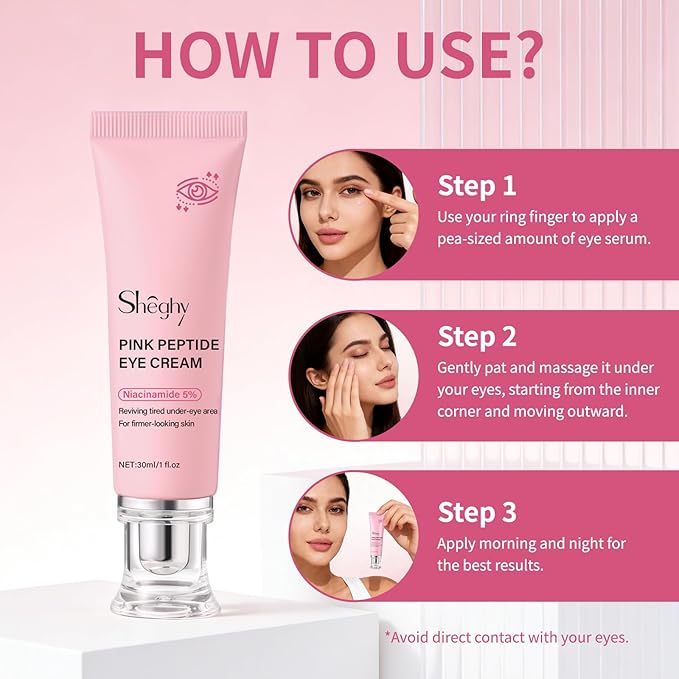 PDRN Pink Peptide Eye Serum Cream, Hydrating & Firming Eye Cream for Dark Circles, Anti-Aging Treatment Reduces Fine Lines, Uneven Skin Tone, Soothing Pink Moisturizer with Peptides, 1.01fl.oz (2)