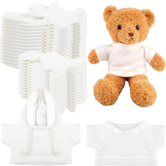 30 Pcs White Teddy Bear Clothes Blank Stuffed Animal Shirt Hoodie Sublimation Bear Clothing for 15 Inch Stuffed Bears Dolls DIY (Color Style 2)