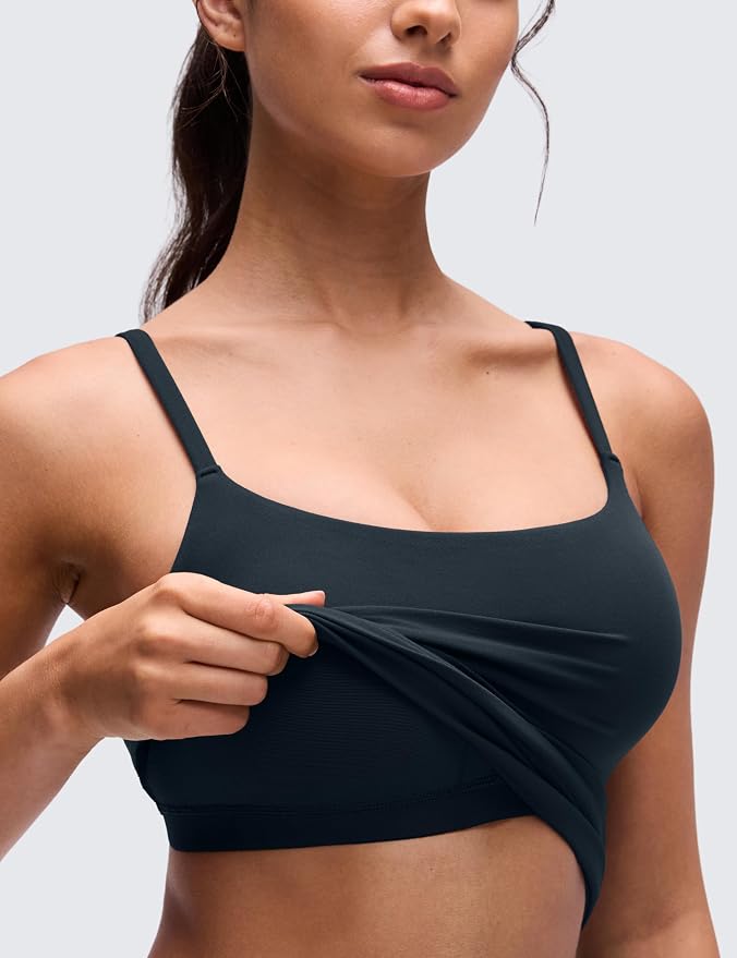 CRZ YOGA Softretch U Back Camisole Tank Tops for Women - Scoop Neck Padded Spaghetti Straps Soft Yoga Crop Top