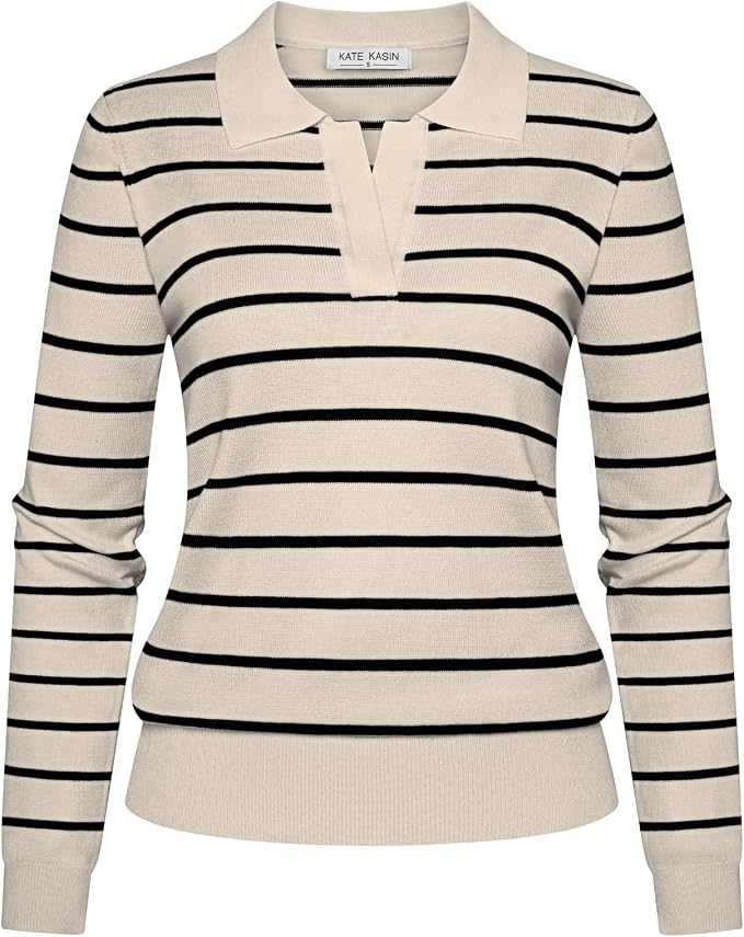 Women's Long Sleeve Classic V Neck Casual Fall Winter Polo Sweater Tops | Basic Collared Knitted Fashion Work Business Formal Daily Wear Versatile Pullover Shirts