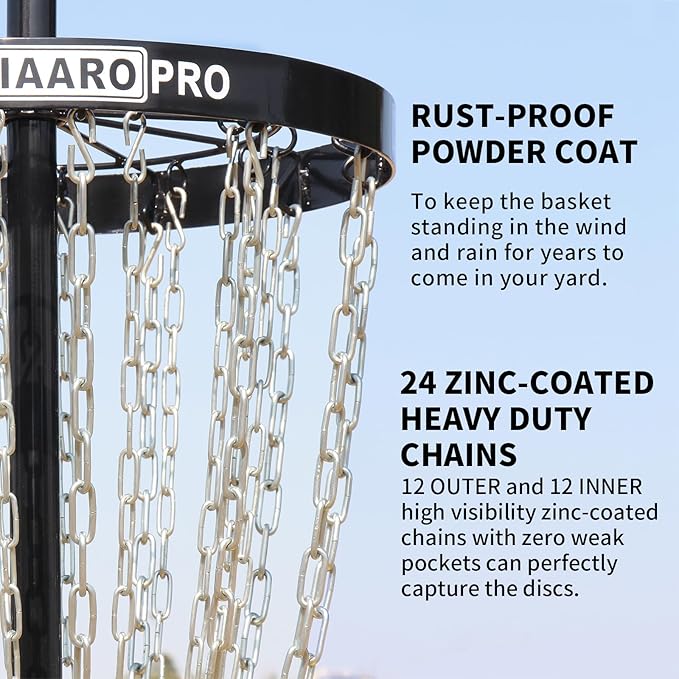 PDGA Approved HIAARO PRO Disc Golf Basket, Portable Disc Golf Target with Heavy Duty 24 Chains, Professional Disc Golf Basket