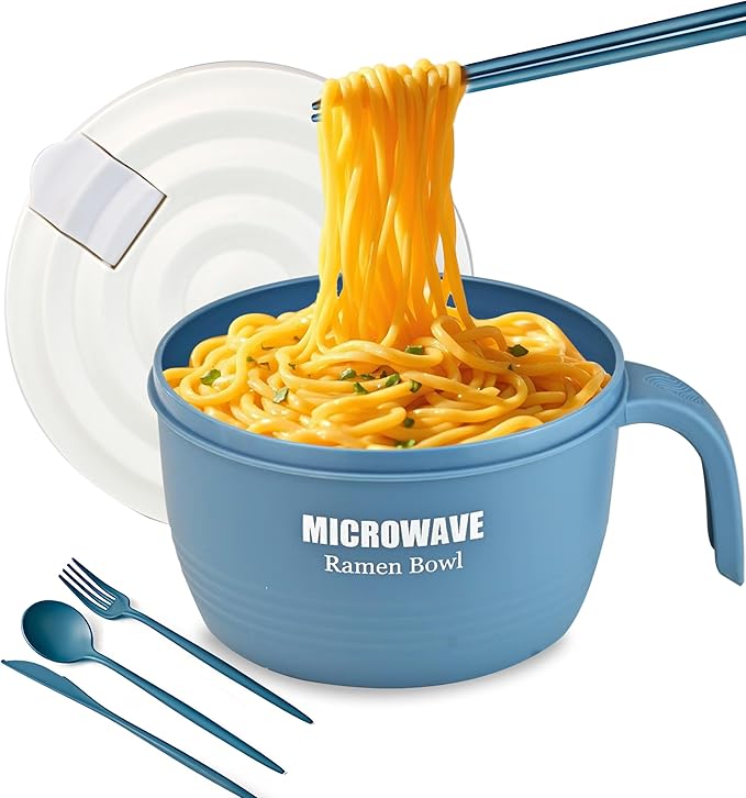 Layron Large Ramen Bowl, Ramen Noodle Bowls Microwavable 45 oz, Ramen Cooker, Microwave Pasta Cooker, Ramen Bowl Microwave Gift for College Boys Girls Male Female Dorm Room (blue)