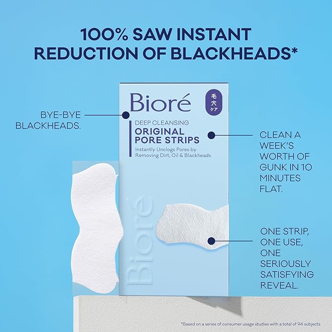 Bioré Original Blackhead Remover Strips, Deep Cleansing Nose Strips With Instant Pore Unclogging, Features C-Bond Technology, Oil-Free, Non-Comedogenic Use, 14 Count