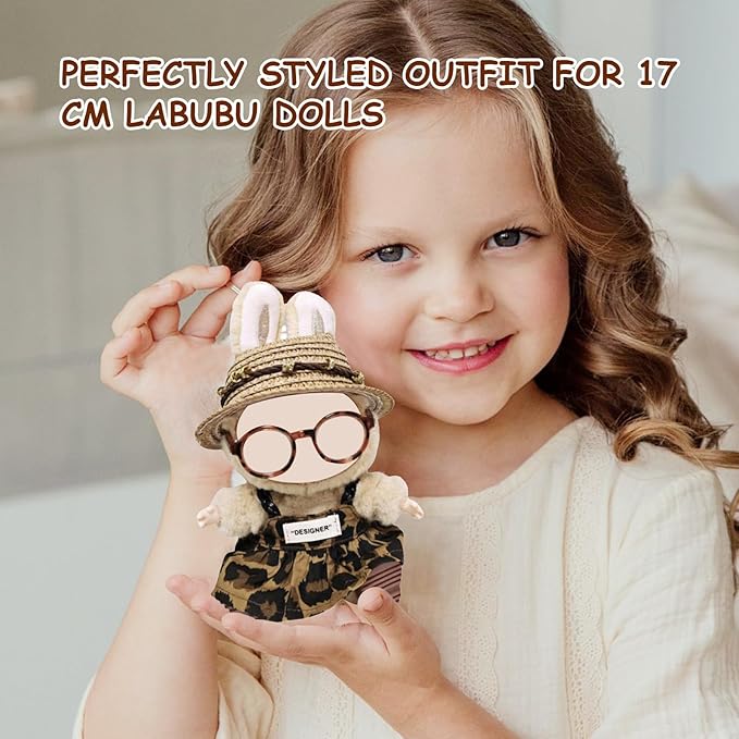 17cm Doll Clothes Set (6-Pcs Outfit), Stylish Clothing for Bunny Doll with Top, Pants, Shoes & Accessories, Just Clothes