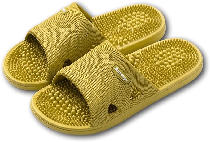 Acupressure Massage Slippers for Plantar Fasciitis for Women Acupuncture Slippers Arthritis Neuropathy Pain Relief Non-Slip Massage Sandals Womens Stress Relief Gifts for Bath (US Women 6.5-7, Yellow)