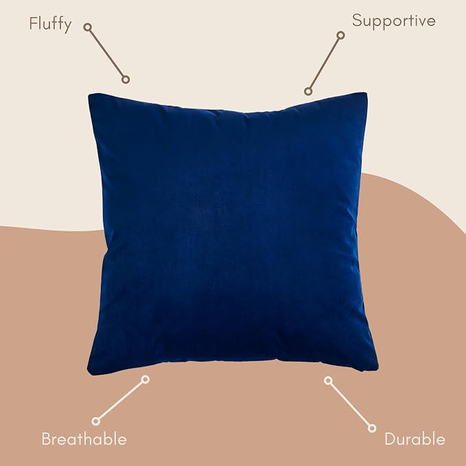 Solid Color Velvet Throw Pillow with Insert Included (Navy Blue, 20"x20"), Decorative Pillow for Sofa, Couch, Bed, Chair Cushion