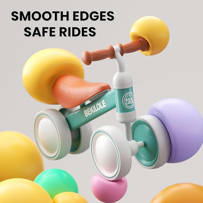 BEKILOLE Baby Balance Bike Toys for 1 Year Old Boy Gifts, 12-24 Month Toddler Balance Bike, No Pedal 4 Silence Wheels&Soft Seat First Riding on Toys, One Year Old Boy Birthday Gifts, Green & Brown