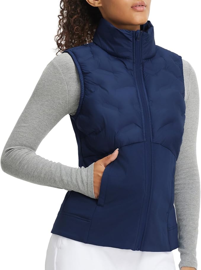 Puffer Vests Womens Lightweight Stand Collar Slim Fit Winter Sleeveless Jacket for Women with Golf Hiking