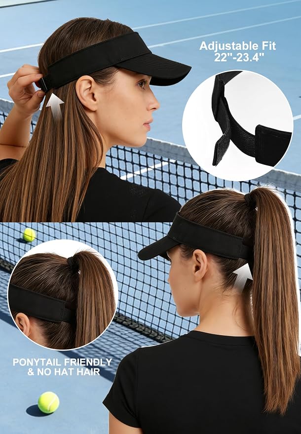 Zando 3.2" Structured Brim Visor Hats for Women, UPF 50+, Golf/Tennis | 3.2"Structured Brim Adds Sun Coverage, Steady View, Quick-dry Sweatband, Open-Top Ponytail Fit, Adjustable Fit & Lightweight