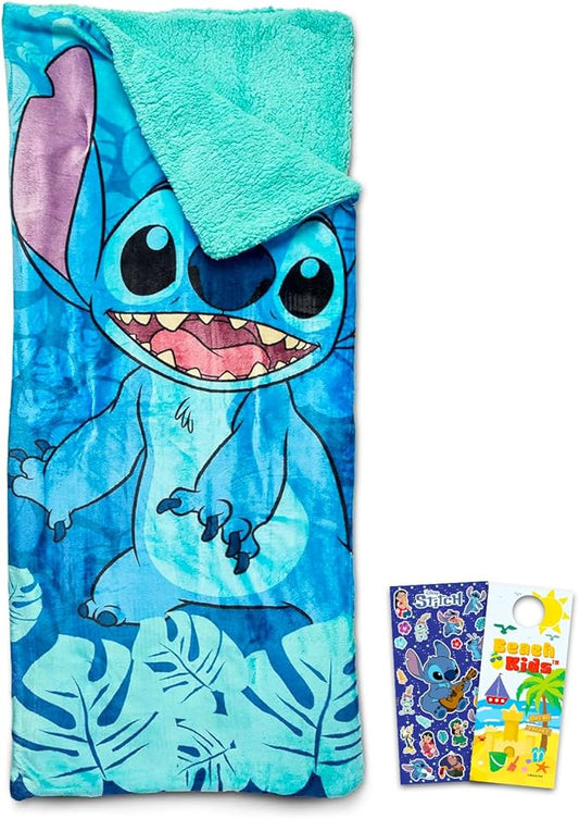 Stitch Sleeping Bag Set - Bundle with Soft Disney Slumber Bag Plus Stickers, More for Kids, Girls | Lilo and Stitch Sleeping Bag 27" x 55"