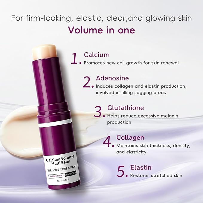 Cementerre Calcium Multi Balm Stick, Korean Calcium Volume Multi Balm, Collagen Moisturing Stick, Anti-aging, Wrinkles, Sagging, Hydrating, Firming Skin, Suitable for Eyes, Face & Neck-Purple
