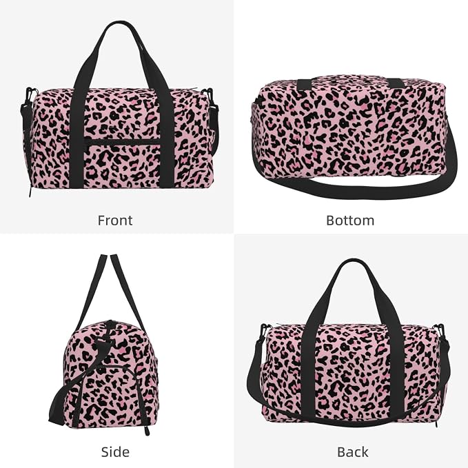 Fiokroo Sports Gym Bag Leopard Print Pink Travel Duffel Bag For Men Women With Shoe Compartment Water Resistant Gym Bag Carry On Duffel Bag For Weekend Traveling Yoga Gym Sports
