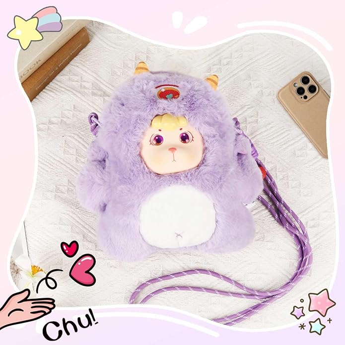9inch Plush Bag Collection Crossbody Bags, Cute Girl Purses Fun & Unique Handbag Plush Shoulder Bag with Strap, Pockets