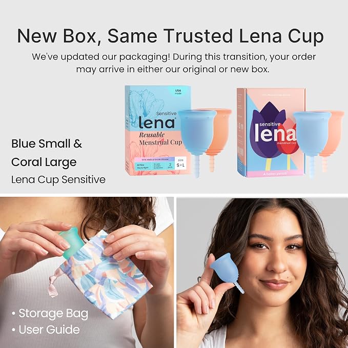 Lena Sensitive Menstrual Cups 2-Pack Ultra-Soft Set (Small & Large) Medical-Grade Silicone Period Cup for Women Heavy Flow, Reusable and Comfortable 12-Hour Leak-Free Protection