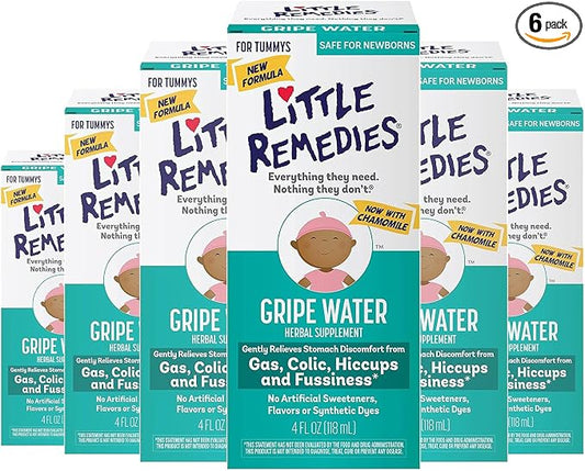 Little Remedies Gripe Water for Babies, With Chamomile, for Baby Gas Relief, No Alcohol or Artificial Dyes, 4 Fl Oz, Pack of 6