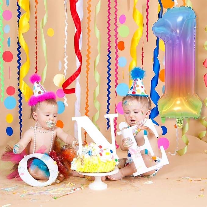 Big Number 1 Balloons, Rainbow Multicolor Foil 1 Balloon Numbers 40 Inch, Giant 1st Birthday Party Decor, Mylar Helium Self Inflating Colorful Jelly One Balloon for Girls Kids Baby Shower Decorations