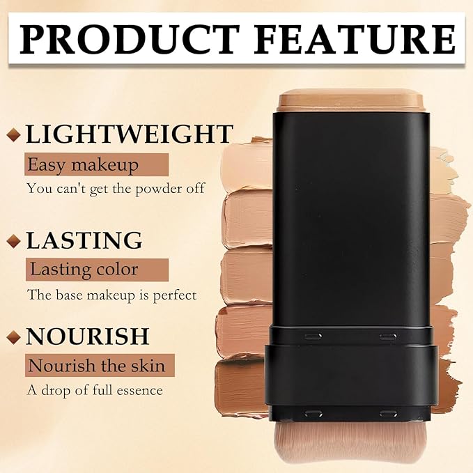 Flawless Face Foundation Stick,2-in-1 Long-Lasting Concealer Foundation Stick with Brush,Multi-Use Creamy Makeup for Dark Circles & Blemishes,Waterproof Thin Contour Sticks for Face Makeup (04#Wheat)