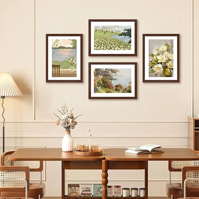 A4 Picture Frame Set of 2, Brown Photo Frame with HD Plexiglass, Display Pictures 6x8 with Mat or 8.3x11.7 Without Mat Multi Picture Frames Collage for Tabletop or Wall Display