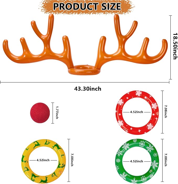 Max Fun Inflatable Reindeer Antler Ring Toss Christmas Games Indoor Outdoor Party Games Hat for Xmas Gifts Holiday Party Supplies Favors Games for Family