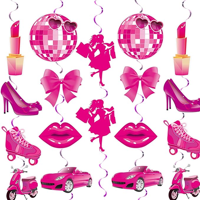 Pink Party Decorations - Hot Pink Girls Hanging Bachelorette Party Decoration - Princess Birthday Supplies for Girls Doll Theme Party Cowgirl Decor