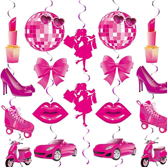 Pink Party Decorations - Hot Pink Girls Hanging Bachelorette Party Decoration - Princess Birthday Supplies for Girls Doll Theme Party Cowgirl Decor