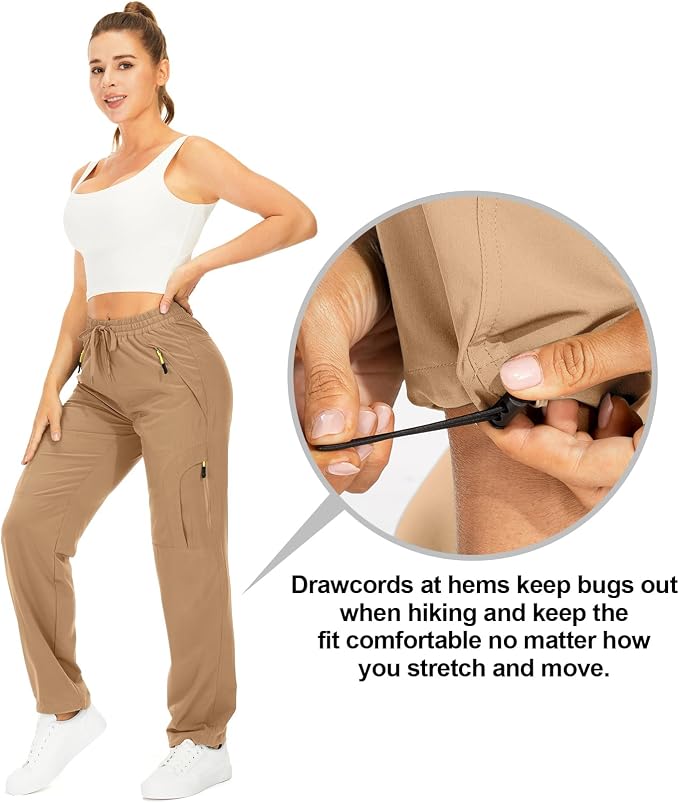 Womens Hiking Pants Quick Dry UPF 50 Lightweight Travel Golf Cargo Safari Pants Zipper Pockets