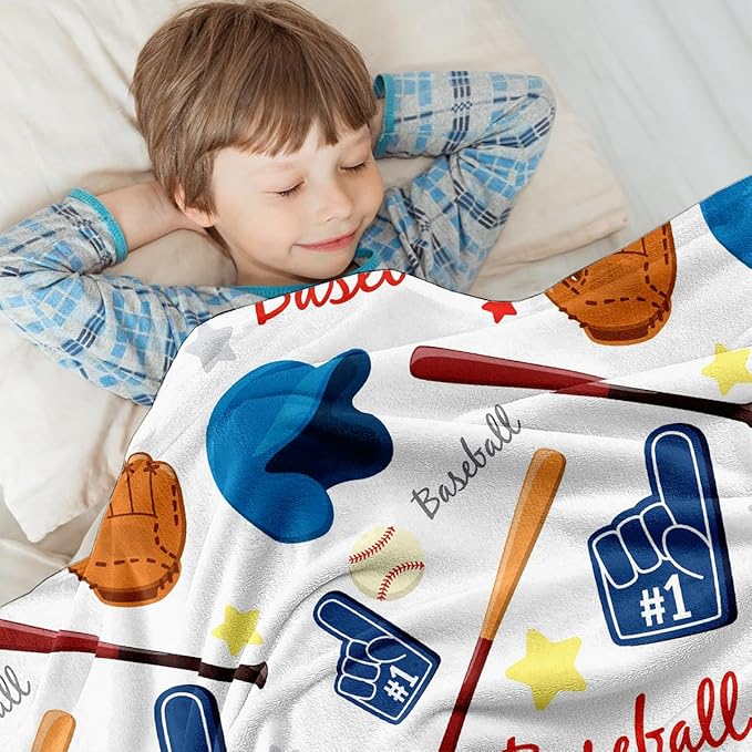 Wajade Baseball Gifts for Boys Girls - Baseball Blanket Birthday Christmas Decor for Kids Age 3 4 5 6 7 8 9 10 11 12 Years Old Teens Child Toddler Throw White 50"x60"