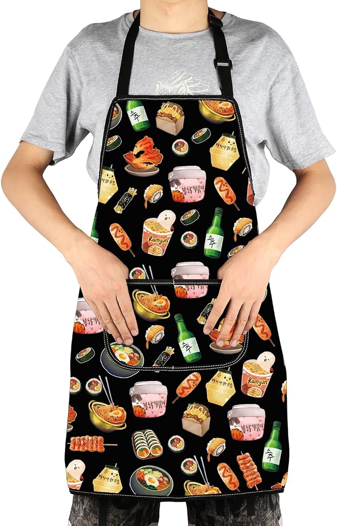 G2TUP Korean Kitchen Apron Korean Food Gifts Korean Ramen Apron Kimchi Lover Gifts Korea Seoul Apron