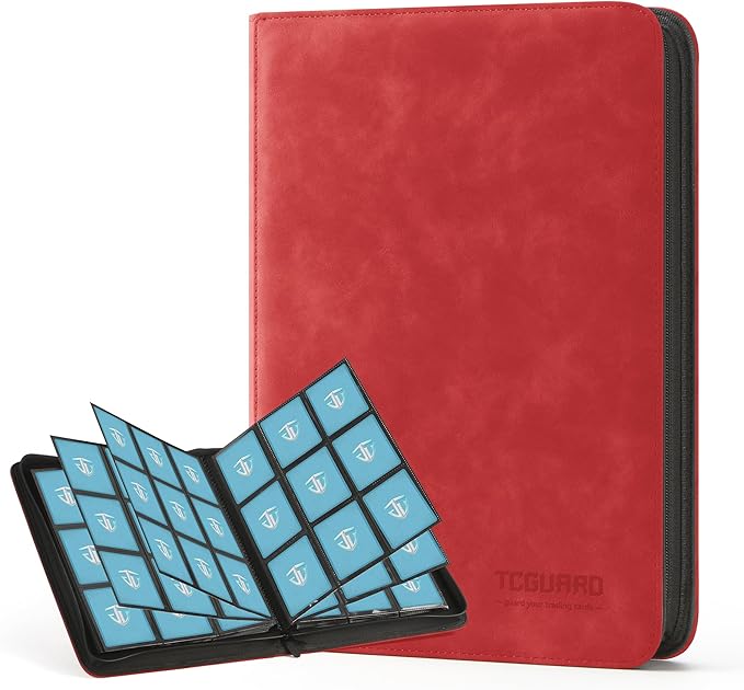 Trading Card Binder, 9 Side Loading Pocket Card Album Hold Up to 540 Cards, Zipper Binder for Cards Collection, TCG Card Holder for Game Card, Sports Card, Yugioh, MTG etc.（Red 9）