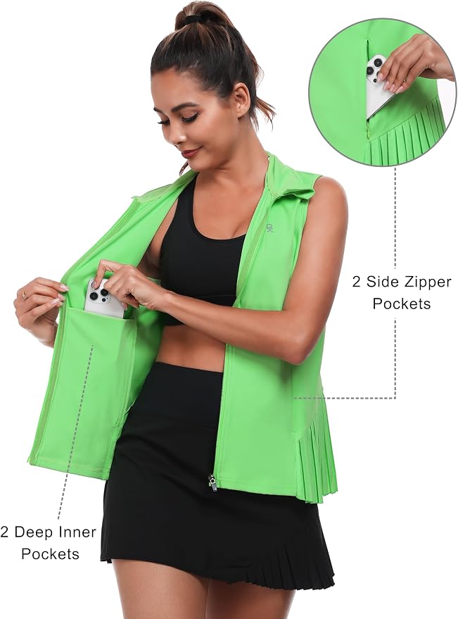 Little Donkey Andy Women's Golf Vest Outerwear | Pleated Hem Sleeveless Athletic Jacket for Running Yoga Tennis