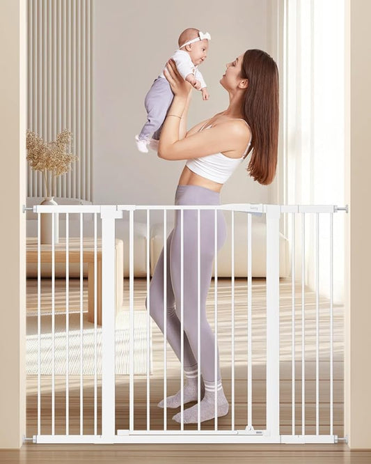 keny 36" Extra Tall Baby Gate for Stairs, 29.7-51.5" Adjustable Width Auto Close Dog Gate for Doorways Hallways, Easy Walk Thru Pet Gate with 21.1" Large Opening Door, White