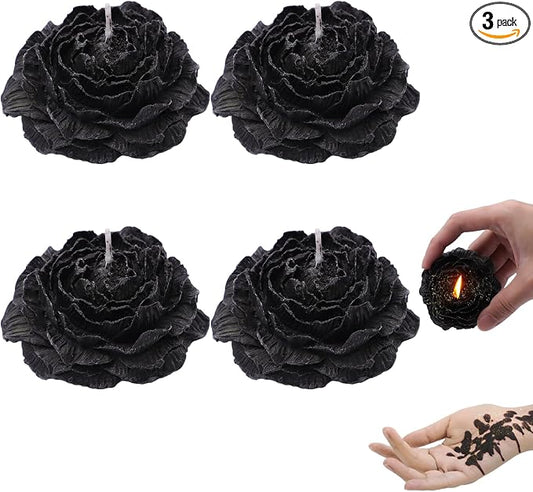4 Pcs Low Temperature Candles Glitter Black Peony Flower Home Scented Candle Kit Pure Natural Soybean Oil Candle Aromatherapy Romantic Wax Play Candle for Lovers Couples