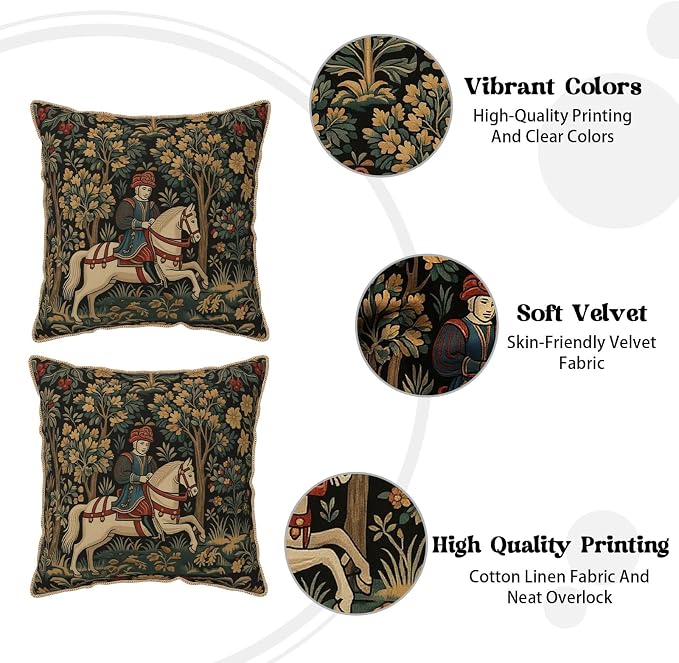 Vintage Tapestry Horse Velvet Pillow Covers 20x20 Inch Boho Retro Abstract Forest Throw Pillows for Couch Cushion Covers Pillowcase Boho Animal Farmhouse Pillow Cases for Sofa Bed Bedroom