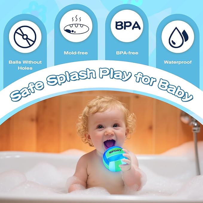 Light Up Bath Toys, Bathtub Basketball Hoop for Kids 1-3, Toddler Pool Water Table Toys 6-12-18 Months, Sensory Toys for Tub Pool Swimming Shower, Baby Bathtime for Boy Girl Birthday