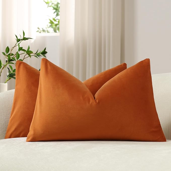 Lumbar Pillow Covers 12x20 Orange: Pack of 2 Cozy Soft Velvet Rectangular Modern Luxury Decorative Throw Pillow Cases for Sofa Couch Living Room Bed Home Decor