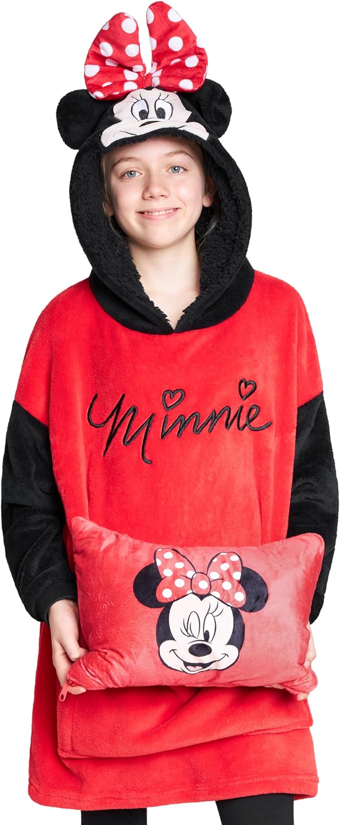 Disney Blanket Hoodie for Kids, 2-in-1 Folds into Travel Cushion, Stitch Baby Yoda Maleficent Eeyore, Gifts for Girls Boys