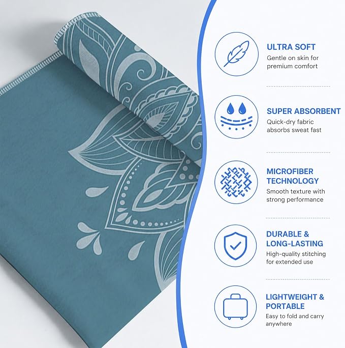 Yoga Mat Towel, Hot Yoga Non Slip with 4 Corner Pockets, 74 x 26 in | Soft Absorbent Microfiber With Four Corner Pockets, Fits Over Yoga Mats For Hot Yoga, Pilates, Gym, And Travel
