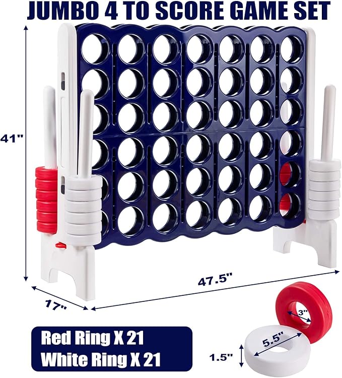 Costzon Giant 4-in-A-Row, Jumbo 4-to-Score Giant Games for Kids & Adults, Indoor Outdoor Party Family Connect Plastic Game, 4 Feet Wide by 3.5 Feet Tall with Carrying Bag