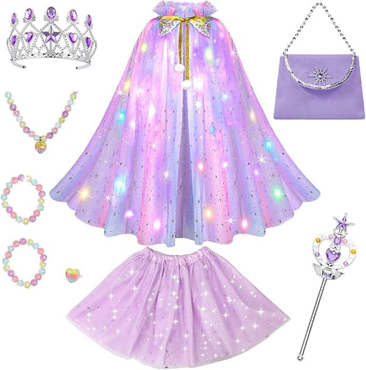 Meland Princess Dress up Clothes for Girl, 11Pcs Princess Cape with Kid Crown Toys,Dresses for Girl 3,4,5,6,7,8 Birthday Gift