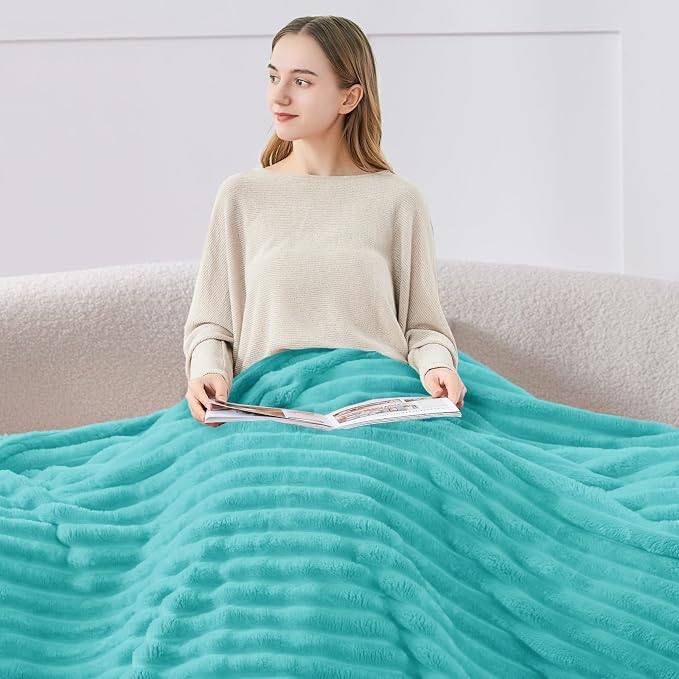 BEDELITE Striped Fleece Throw Blanket, Aqua, 50"x60" | 300GSM Microfiber Fleece, Soft Cozy, Lightweight Warm, Double-Sided Plush, Machine Washable, Gift, Room Decor, for Couch Sofa
