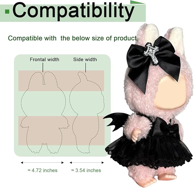 Black Devil Mini Skirt Outfit for 17cm Dolls, Cute Gothic Costume Set with Wings & Hair Clip, Elegant Doll Clothes for Photography & Display