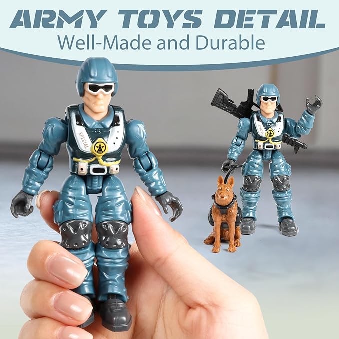 HAPTIME Army Men Action Figures with Weapons, Toy Soldiers for Boys, Plastic Army Toys for Boys 6-8, Birthday Gift for Military Collectors (6Pcs Blue)