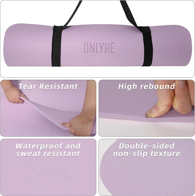Yoga Mat Extra thick 8mm Exercise mat, Soft Lightweight TPE Fitness Mat with strap, High Elasticity, Anti-fatigue,non-slip mat for Women, Yoga, Camping, Travel, Gym & Outdoor | 72"L x 0.32"Th