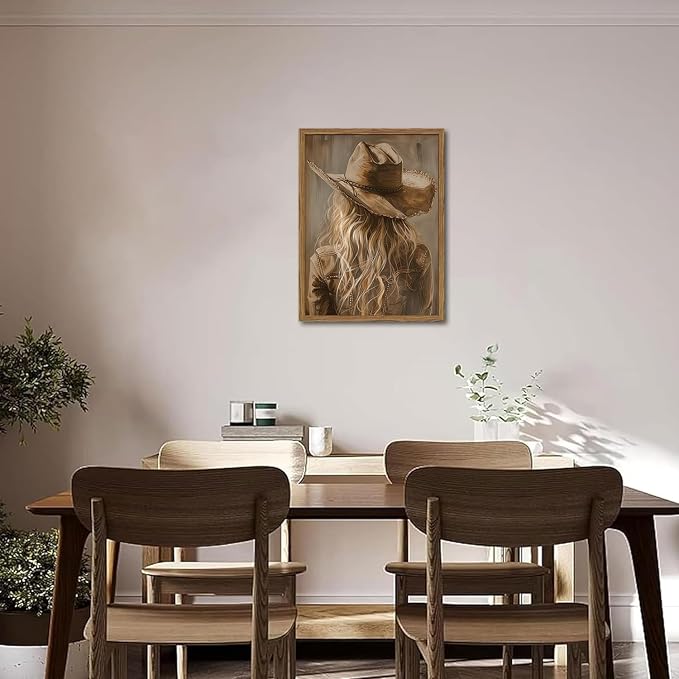 Vintage Western Cowgirl Wall Art, Country Girl Cowboy Wall Decor Painting, Girly Southwestern Poster Canvas Prints for Living Room Bedroom Farmhouse 16x24 inch Wood Framed